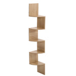 3/5-tier Wooden Floating Corner Shelf Wall Mounted Tiered Zigzag Corner Shelves | Large | Brown