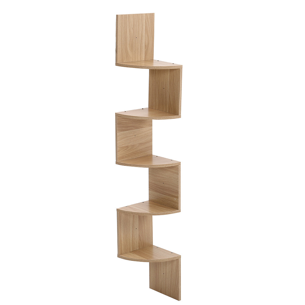 3/5-tier Wooden Floating Corner Shelf Wall Mounted Tiered Zigzag Corner Shelves | Large | Brown