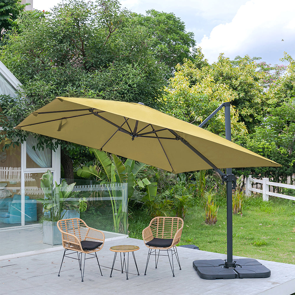 Large Square Patio Parasol With Durable Polyester Canopy, Pa Waterproof Coating, Adjustable Height, 360° Foot Pedal Rotation With Cross Base & Square Base | One Size | Taupe