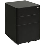 3 Drawer Metal Filing Cabinet Lockable 5 Wheels | One Size | Black