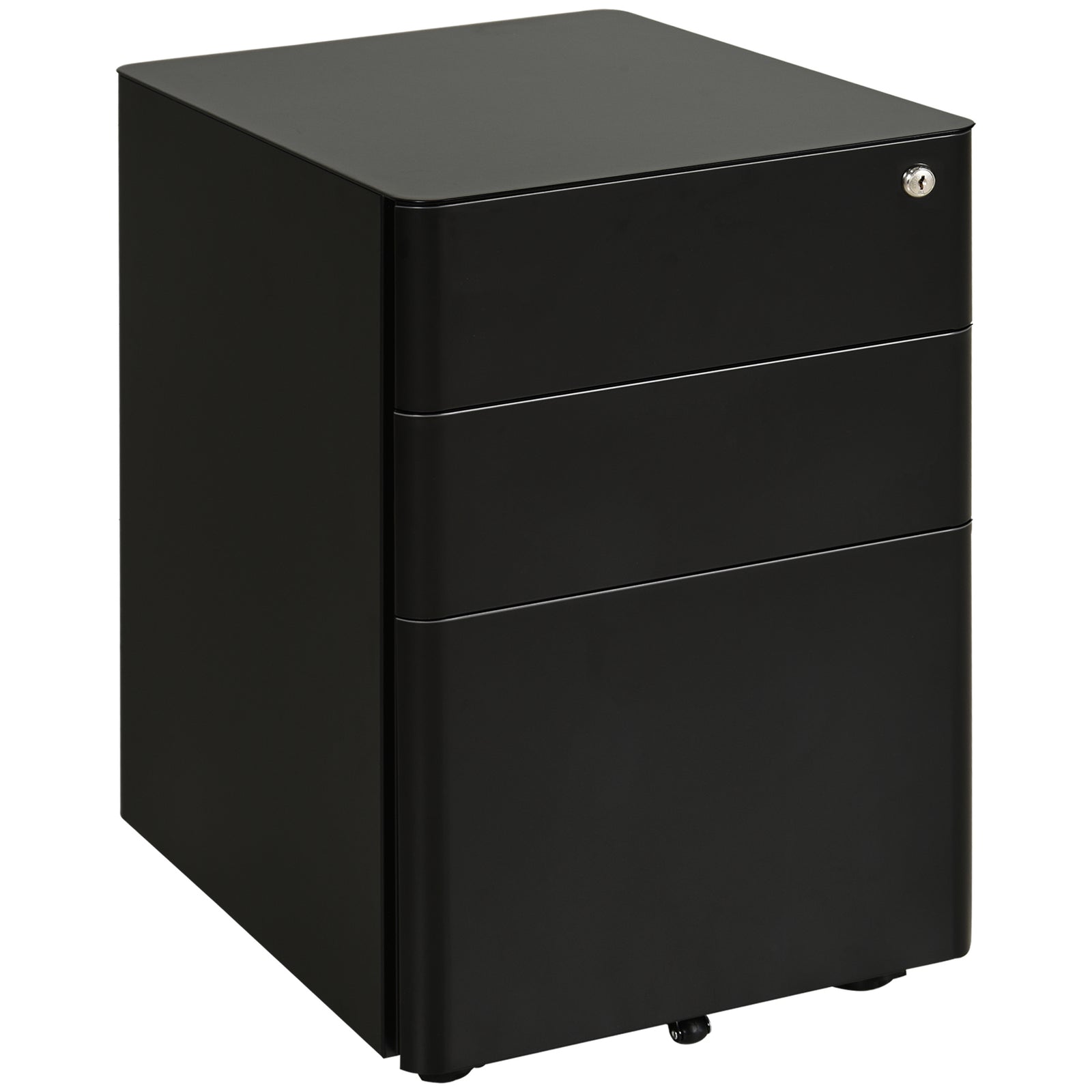 3 Drawer Metal Filing Cabinet Lockable 5 Wheels | One Size | Black