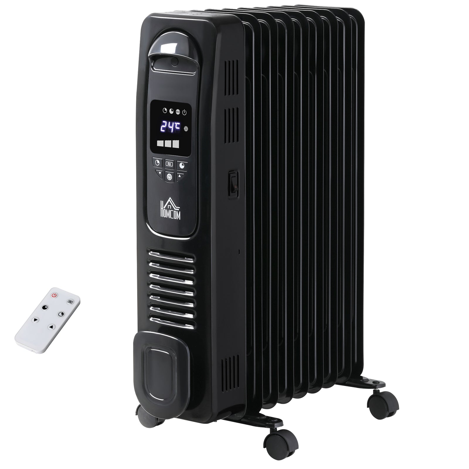 Oil Filled Radiator Electric Heater 3 Heat Settings Remote | One Size | Black