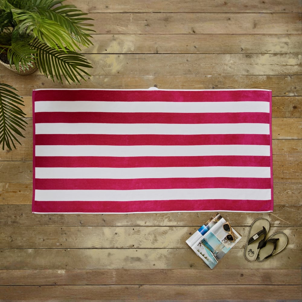 Cabana Bay 100% Cotton Yarn Dyed Stripe Beach Towel 80x165 | One Size | Pink