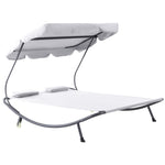 Double Hammock Swing Lounger W/ Canopy & Pillows | White