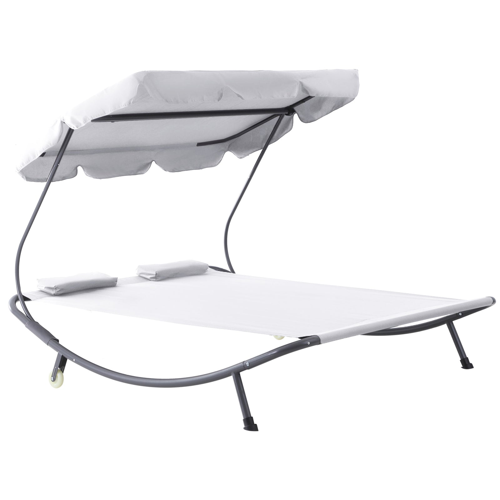 Double Hammock Swing Lounger W/ Canopy & Pillows | White