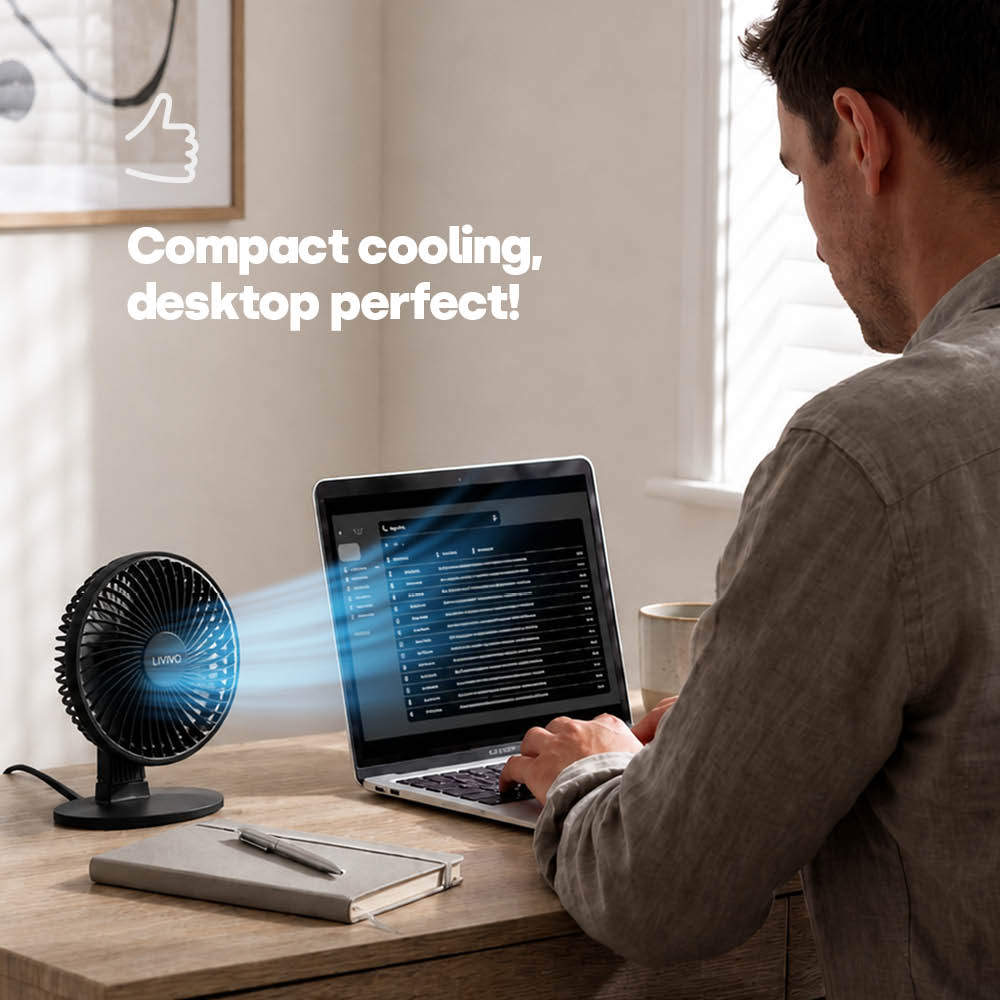 Livivo Compact Desktop Usb Fan 6 Inch Steel Base Cooling Black
