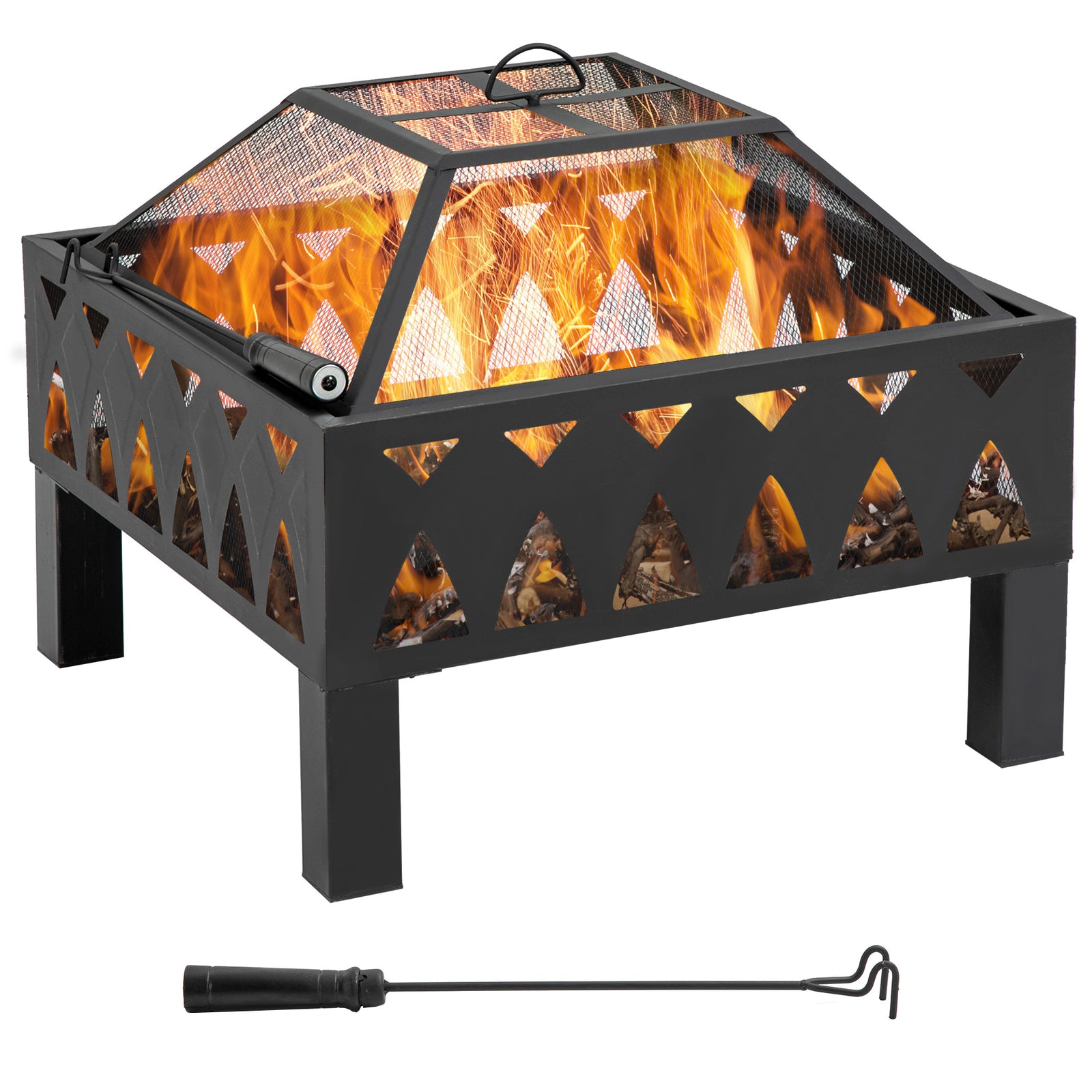 Outdoor Fire Pit W/ Screen & Poker, Black