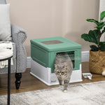 Hooded Cat Litter Box W/ Tray, Scoop, Front Entry | Green