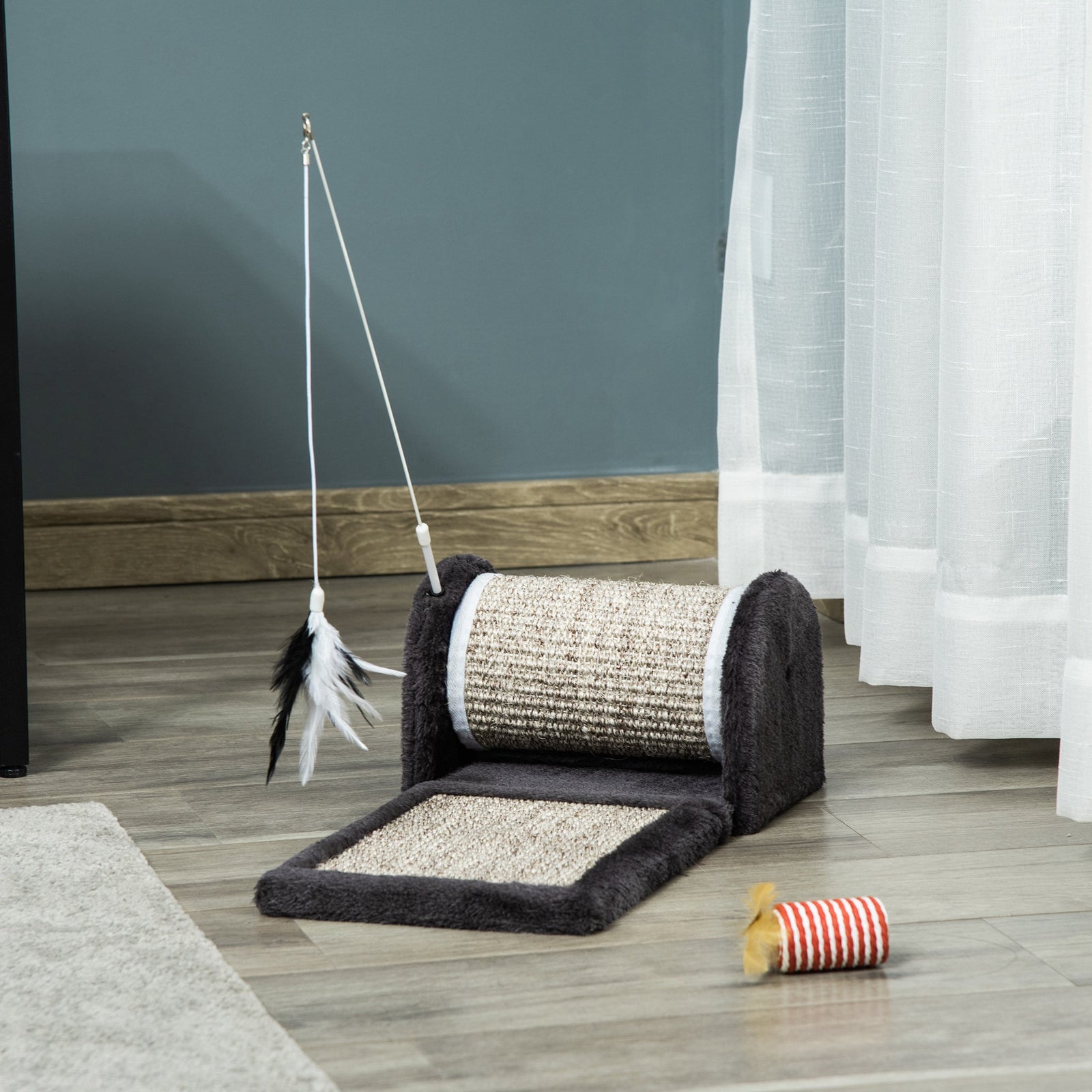 Cat Scratcher Sisal Scratching Pad Mat Kitten Toy W/roller Feather Teaser