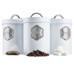 Tea Coffee & Sugar Canisters Bin Jar Storage 3pc White/silver | Silver