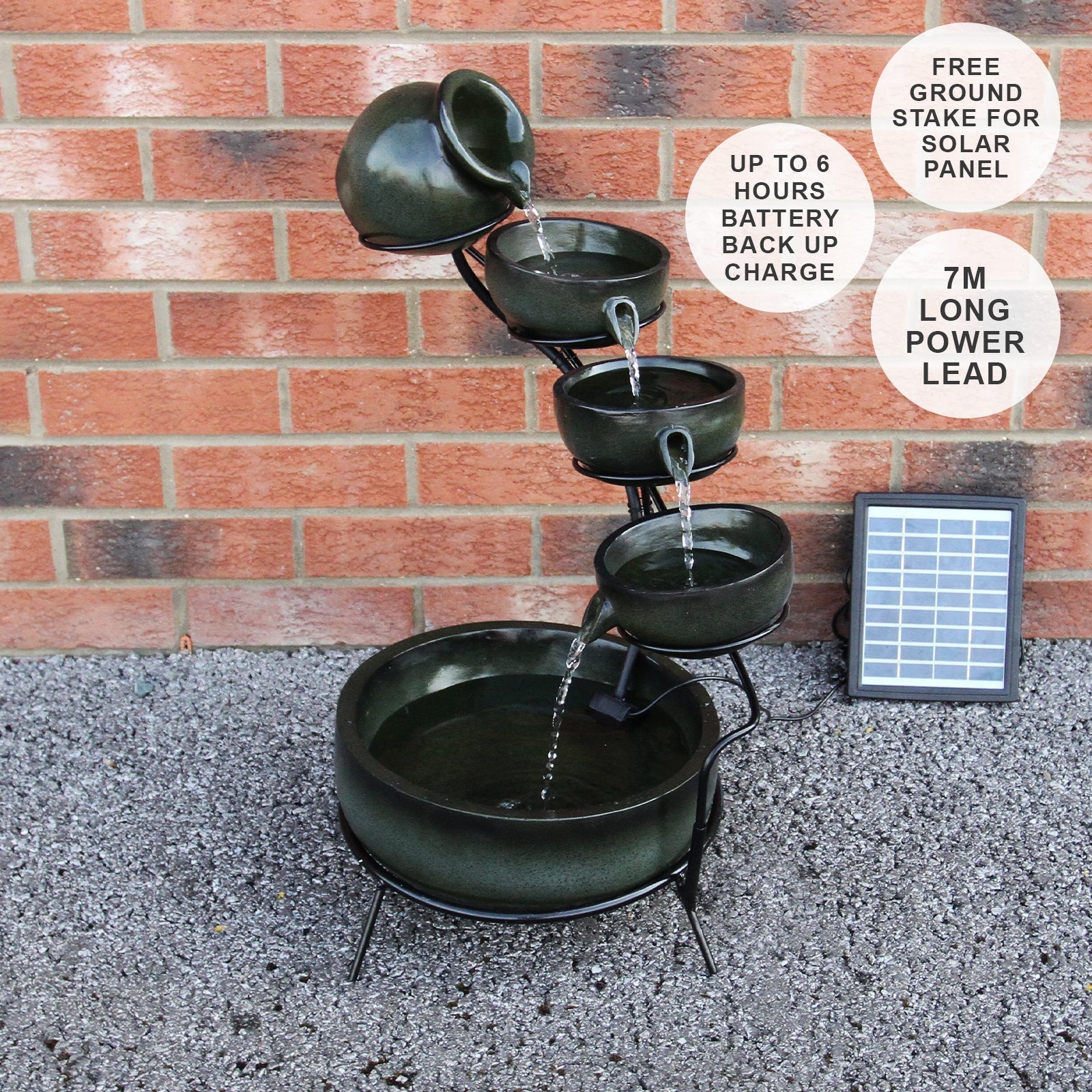 4 Tier Spilling Bowls Water Feature | Green