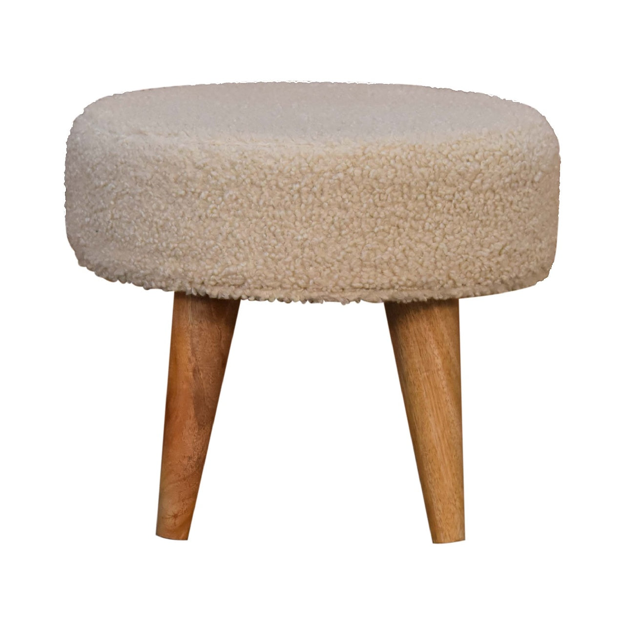Solid Mango Wood Cream Boucle Petite Footstool