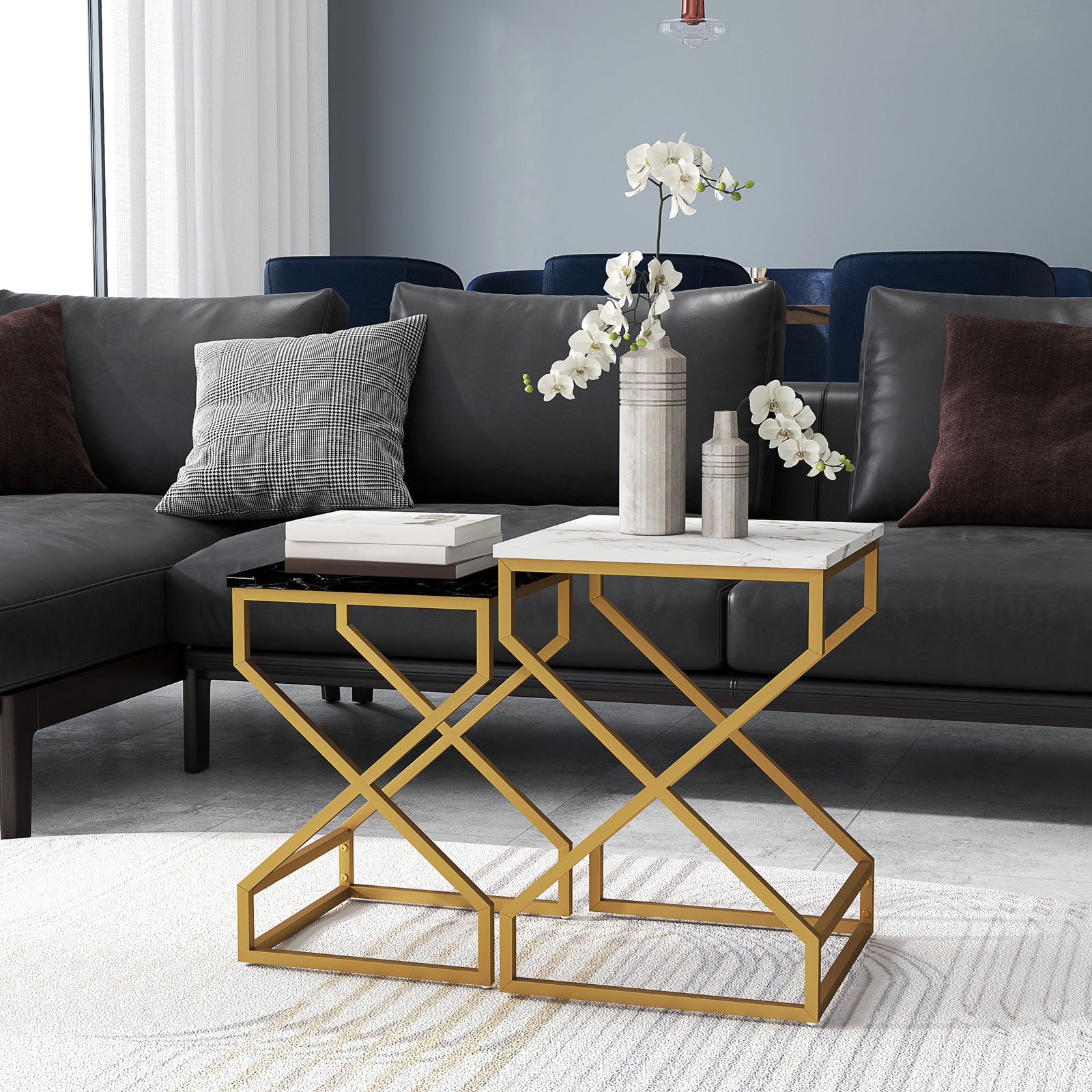 Nest Of Tables, Coffee Table Set With Steel Frame