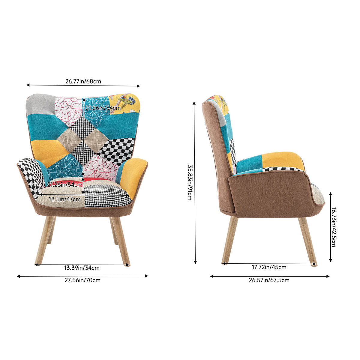 Breeins Cozy Linen Upholstered Block-Stitch Lounge Chair with Wooden Base