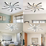 Striped Ceiling Fan Light 30.7 Inch Led With 3-color Dimming, Reversible Quiet Motor, 6-speed, 2.4g App & Remote Control, Sleep Timer | Black