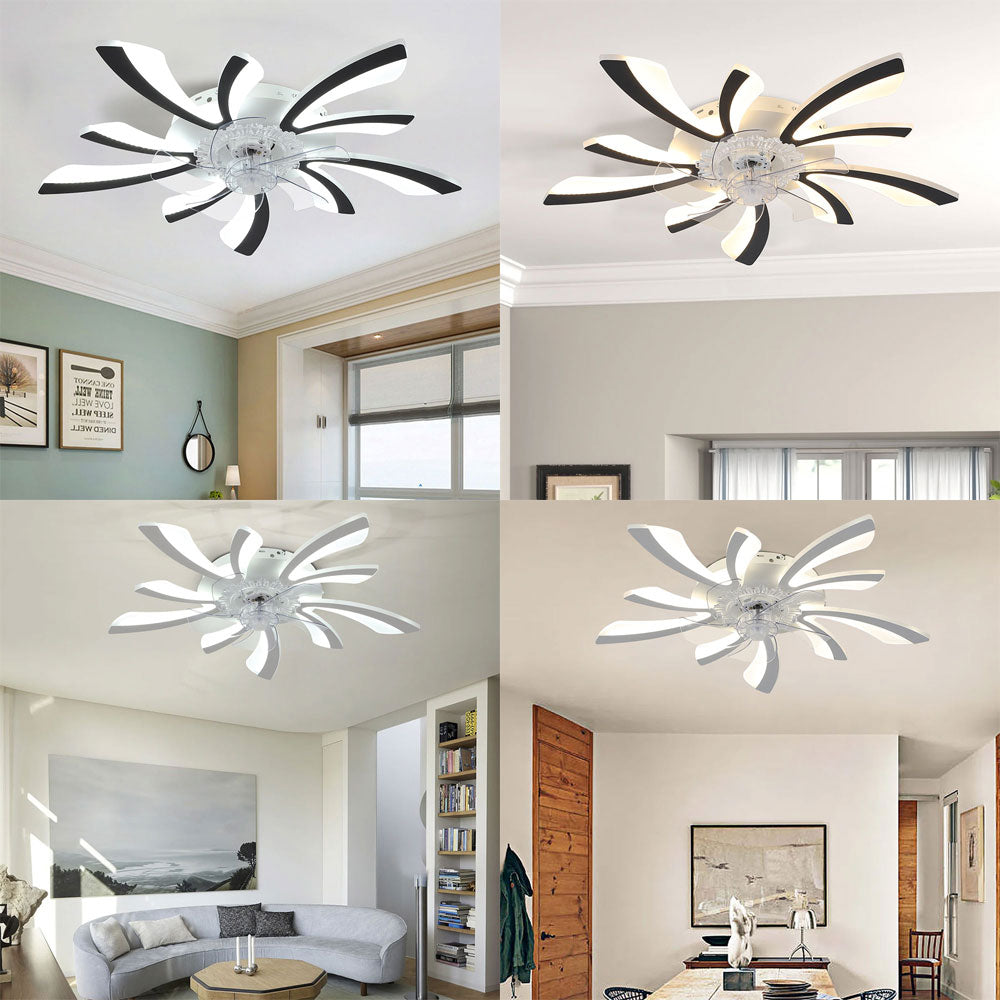Striped Ceiling Fan Light 30.7 Inch Led With 3-color Dimming, Reversible Quiet Motor, 6-speed, 2.4g App & Remote Control, Sleep Timer | Black