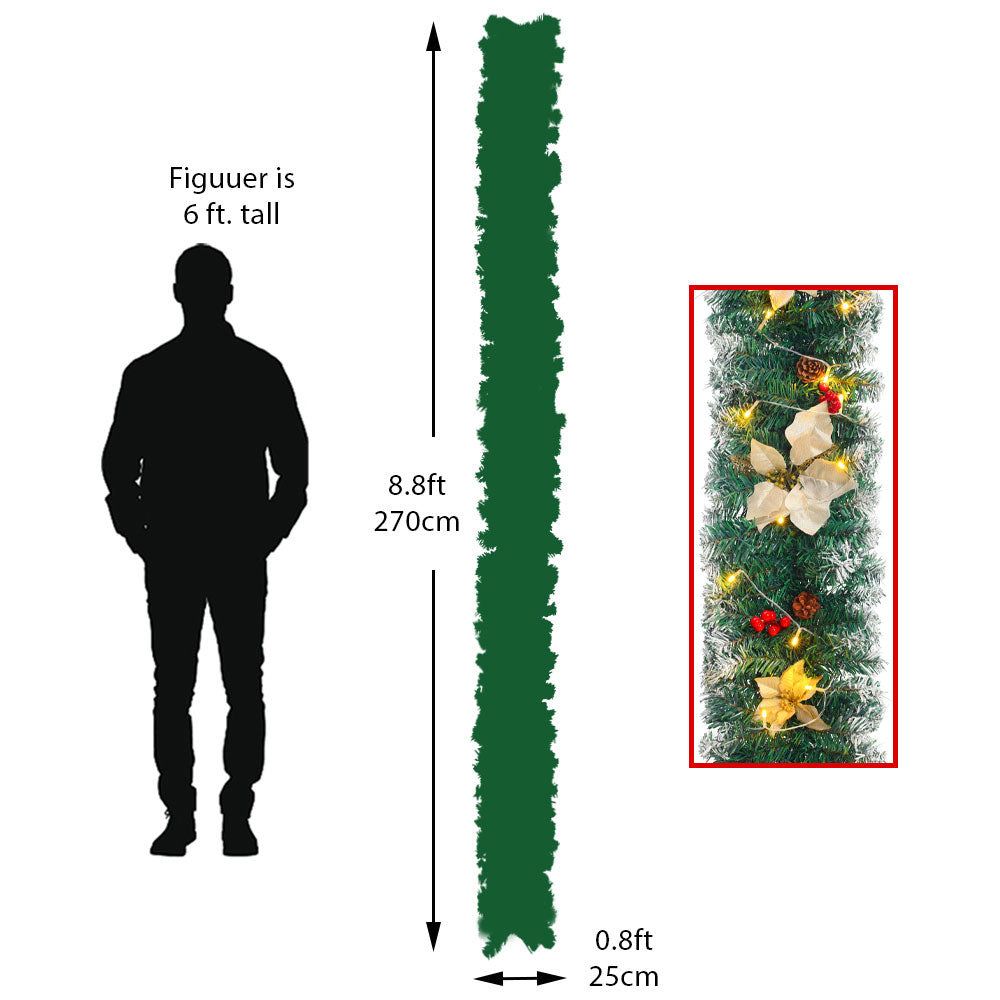270cm Spruce Artificial Greenery Christmas Garland With 50 Led Warm White Lights | Yellow
