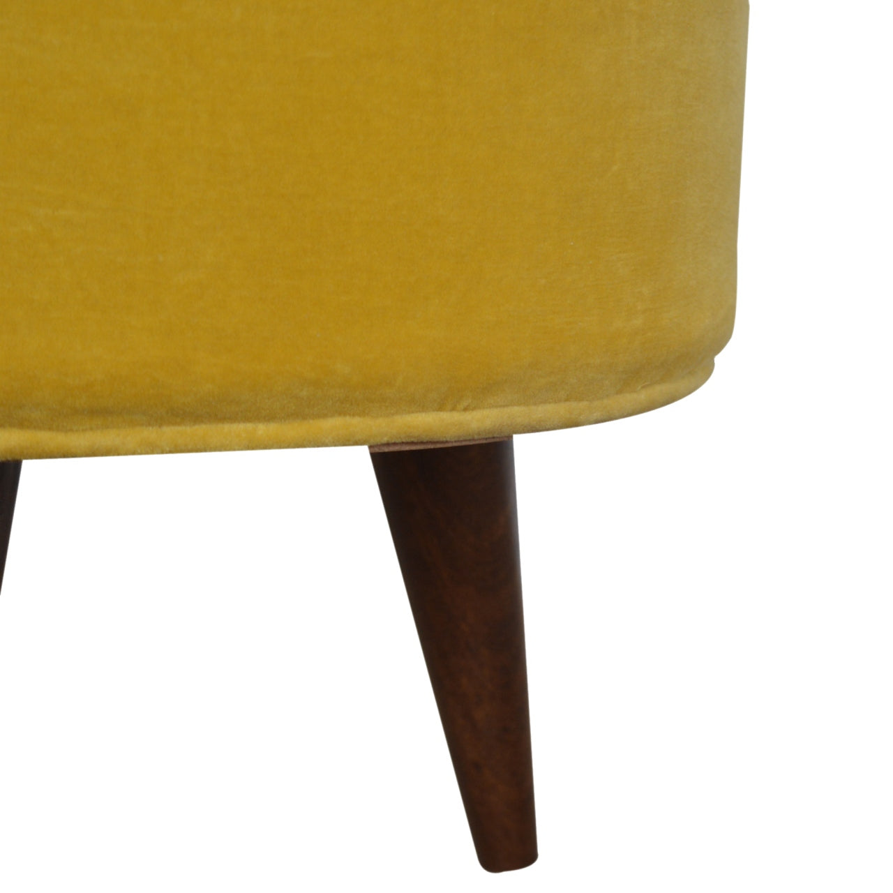Solid Mango Wood Mustard Velvet Nordic Footstool