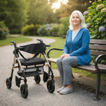 2-in-1 Mobility Walker With Seat, Foldable Rollator With Footrests