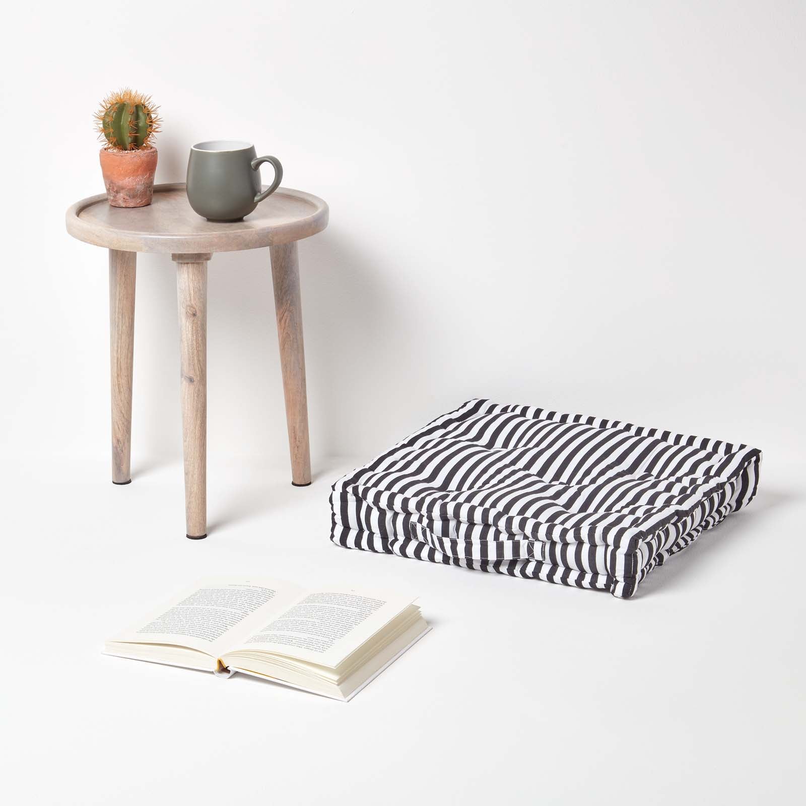 Cotton Thin Striped Floor Cushion | 50cm x 50cm | Black