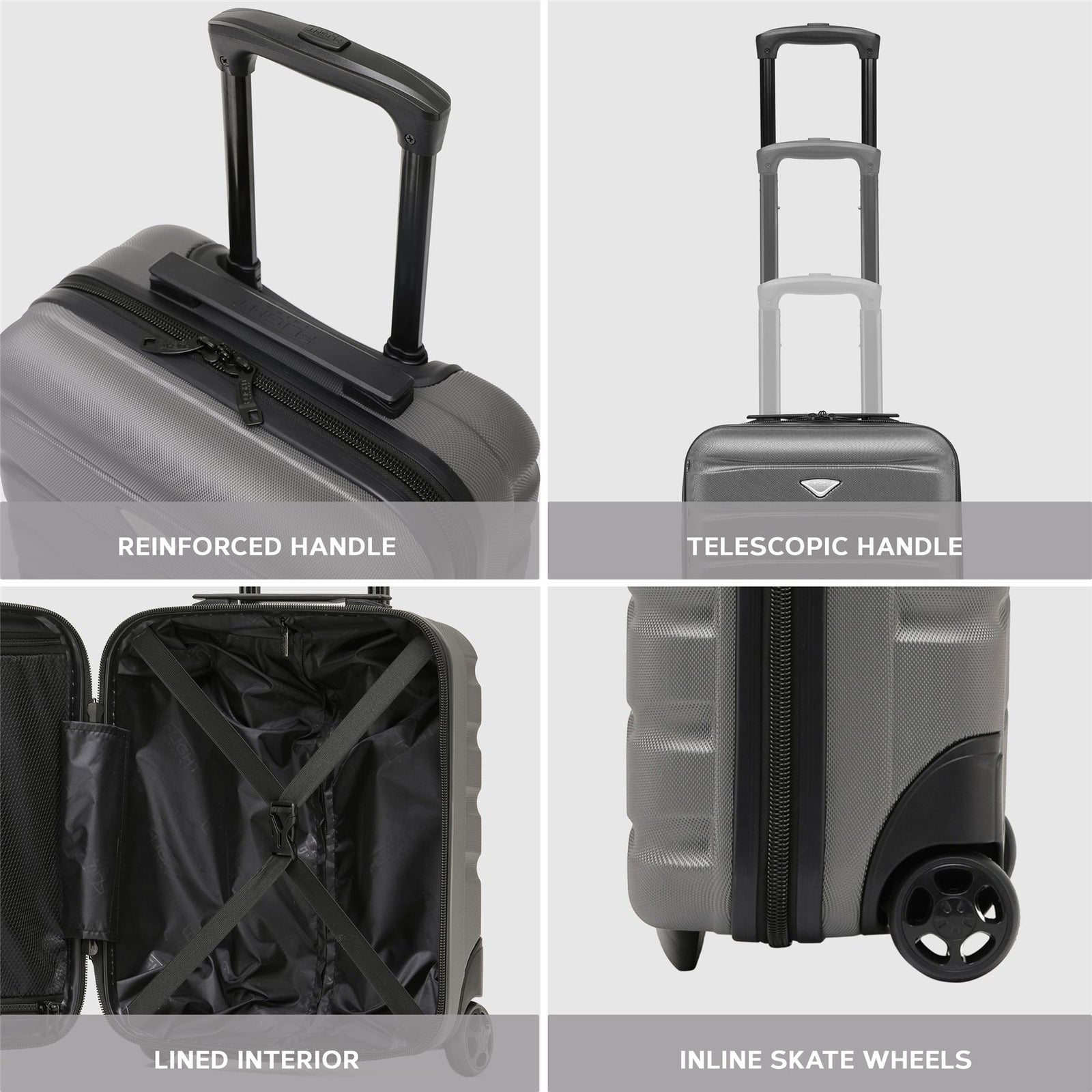 45x36x20cm Easyjet Free Cabin Bag 2 Wheel Suitcase Hard Shell Carry On | Cabin | Charcoal