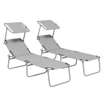 Reclining Sun Lounger Folding Recliner Garden Chair | Set-of-2 | Gray