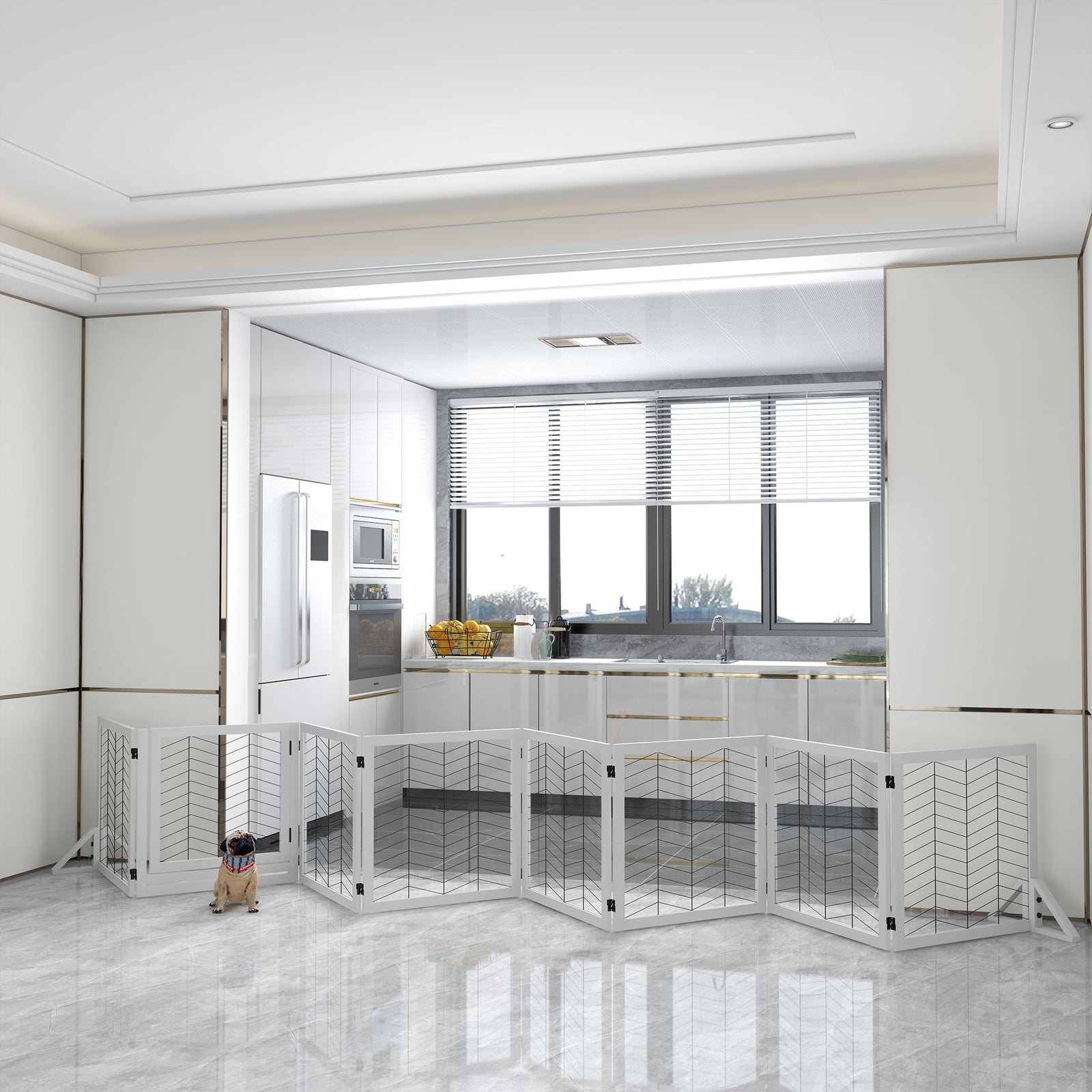 8 Panels Freestanding Dog Barrier For S And M Dogs | White