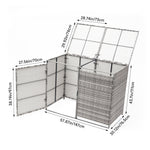 Pe Rattan Double Trash Can Storage Shed With Lid & Front Door, Outdoor Garbage Bin Enclosure, Metal Frame, Weather-resistant Wicker Design | Grey