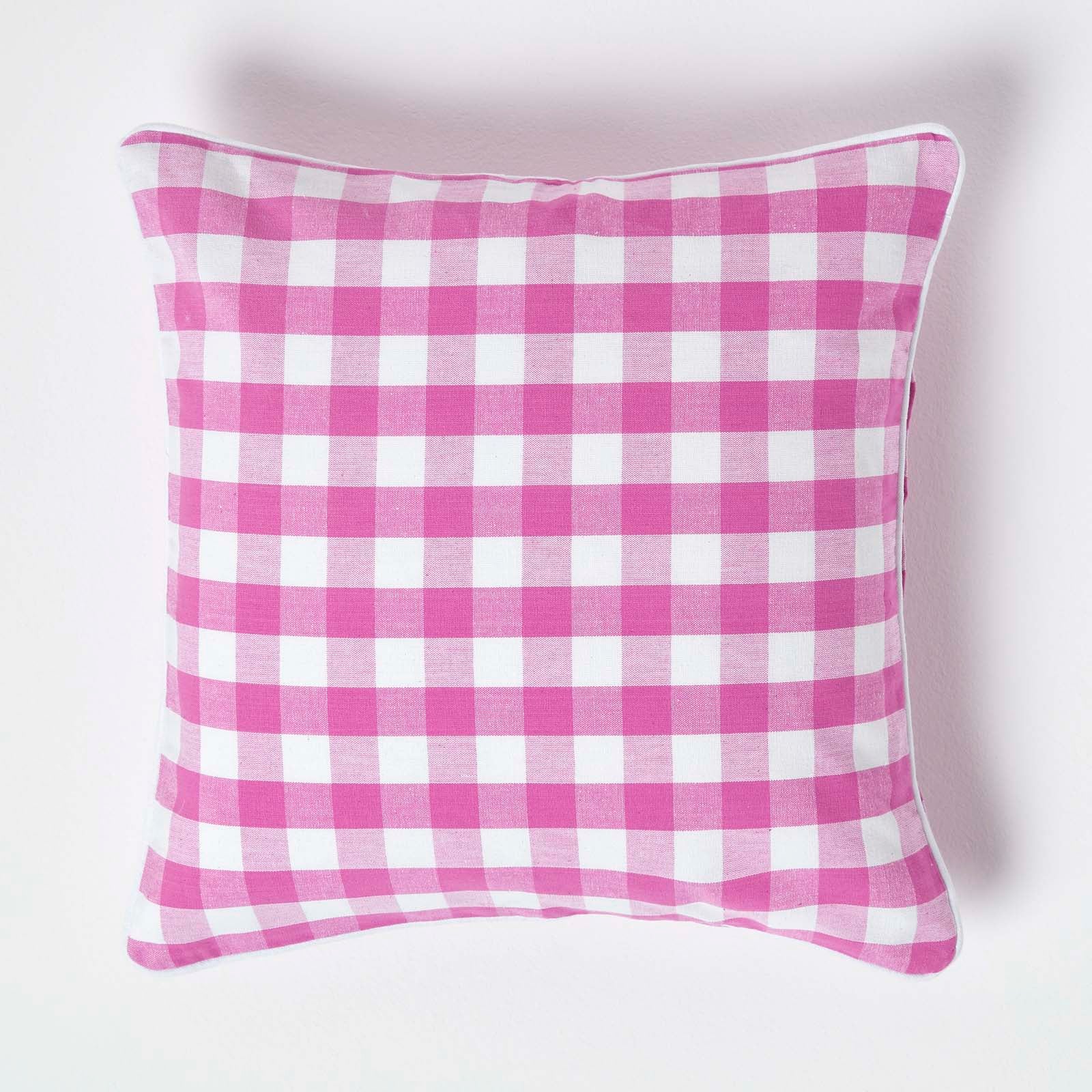 Block Check Cotton Gingham Cushion Cover | 45cm x 45cm | Pink