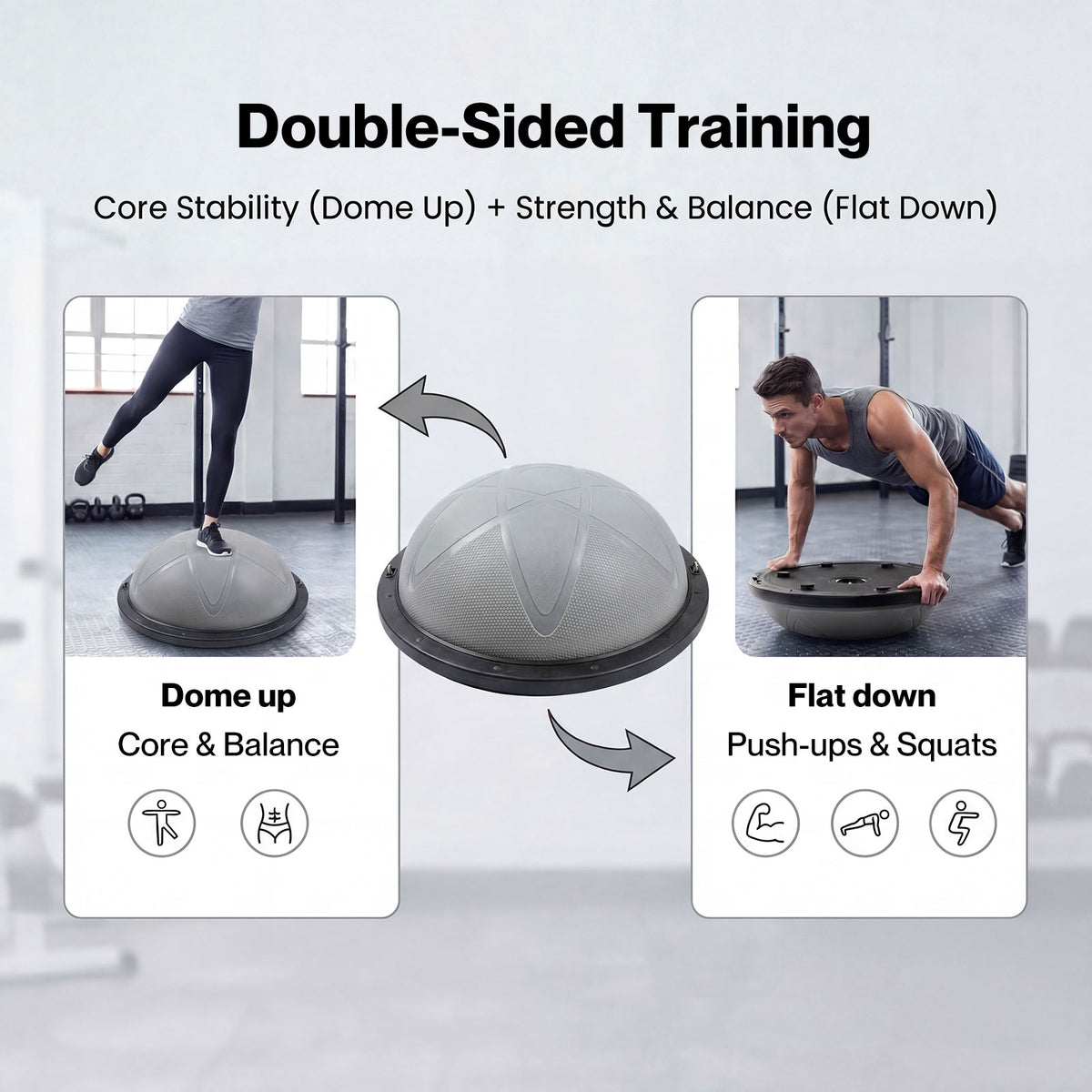 Half Balance Ball Trainer Resistance Band Core Trainer Strength Gym | Grey