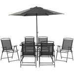 Garden Furniture Set W/ Parasol And Folding Chairs For Patio | 8 | Black