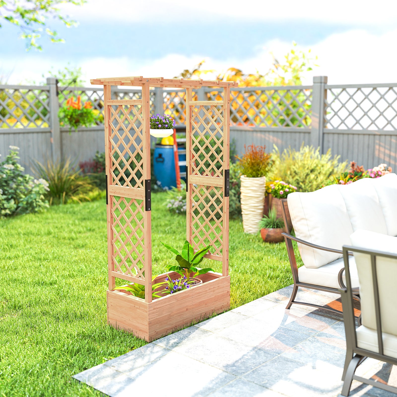 Raised Garden Bed With Trellis 110x44x181cm Natural