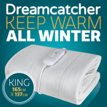 Electric Blanket Heated Bed Underblanket Polyester Detachable Control 3 Heat Settings | King | White