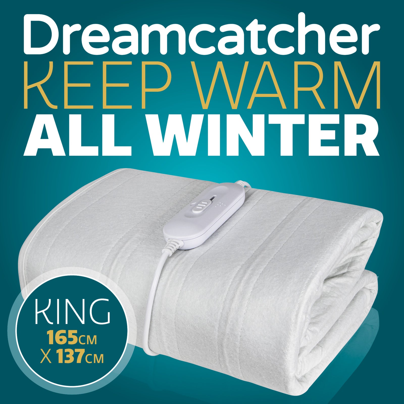 Electric Blanket Heated Bed Underblanket Polyester Detachable Control 3 Heat Settings | King | White