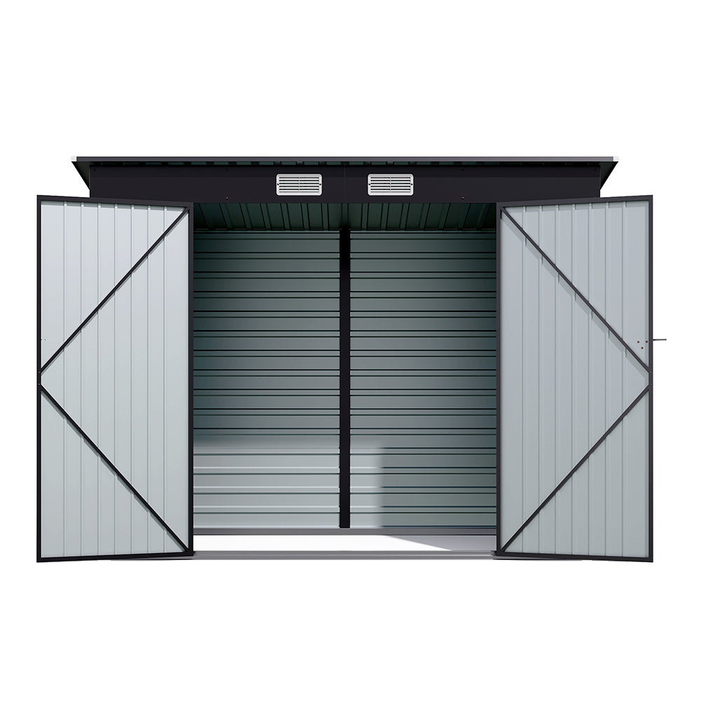 4x8ft Outdoor Storage Shed – Galvanized Steel Garden Shed Lockable With Double Doors & 2 Vents