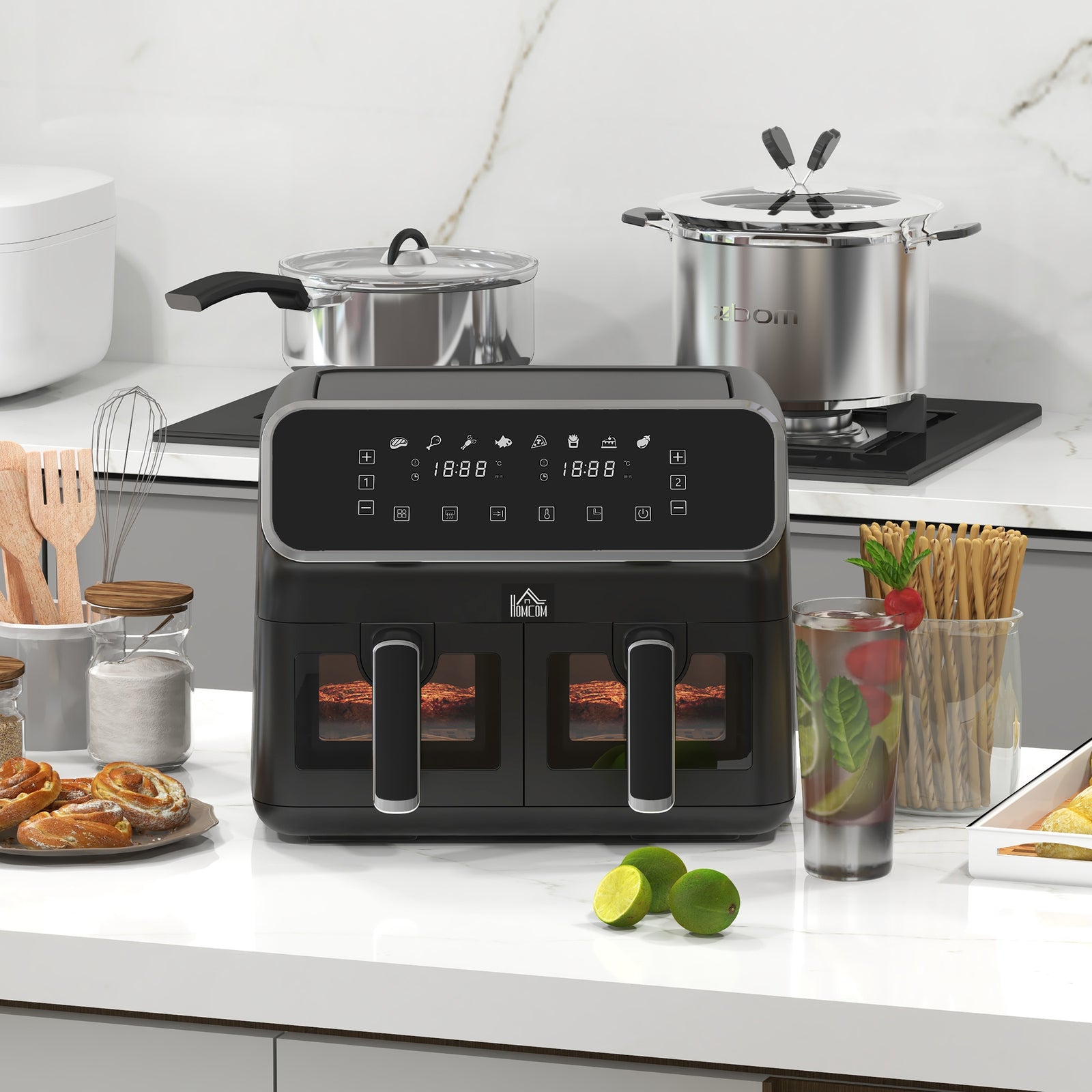Dual Zone Air Fryer 8l Double Air Fryer With Sync Finish | One Size | Silver