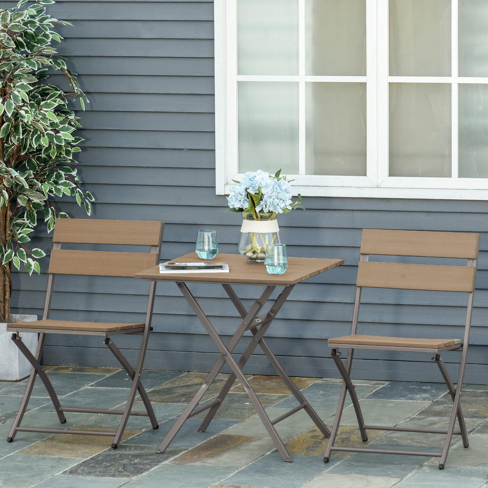 3 Pcs Foldable Garden Bistro Set Folding Table And Chairs