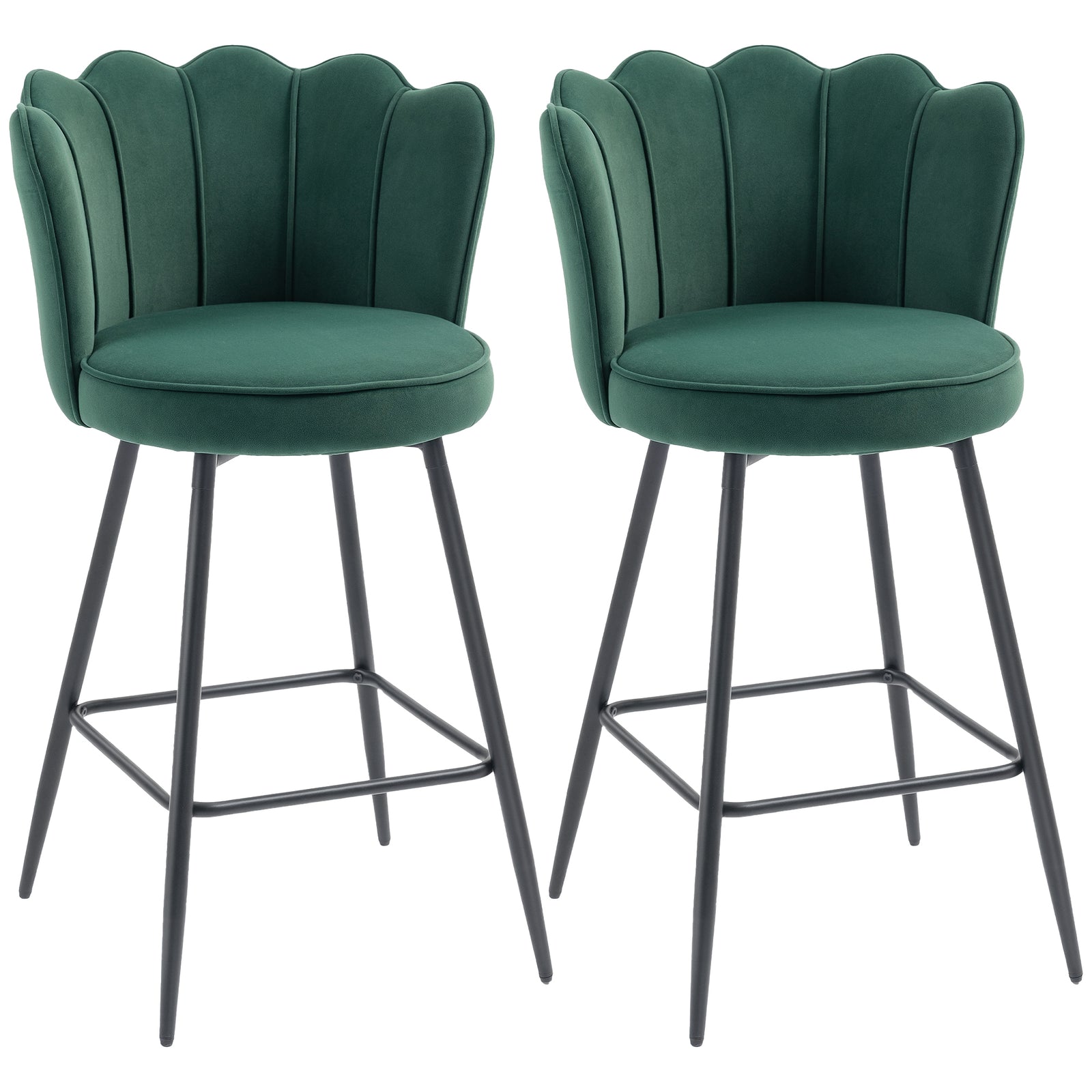 Barstool With Petal Backrest For Kitchen Island | Set-of-2 | Dark Green