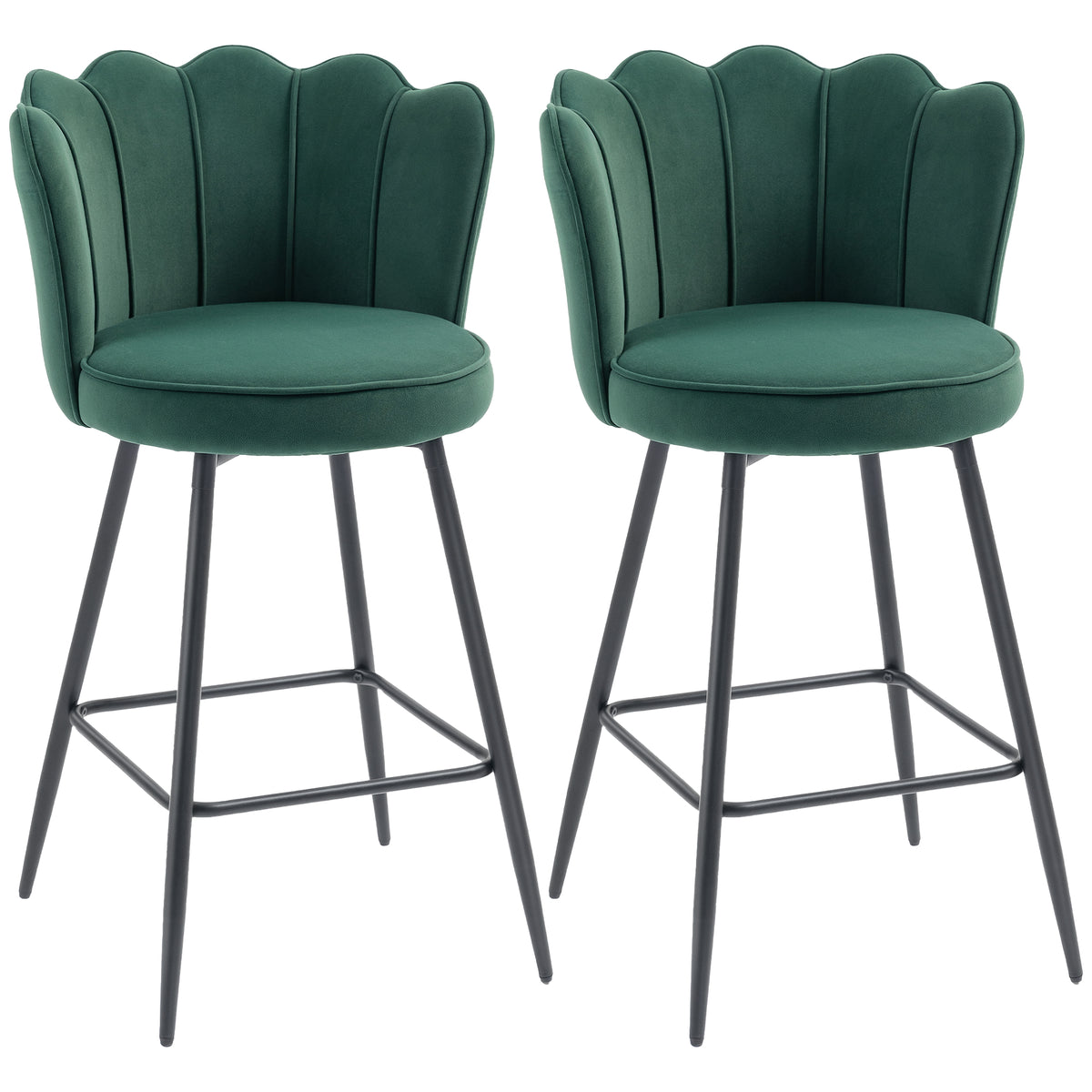 Barstool With Petal Backrest For Kitchen Island | Set of 2 | Dark Green