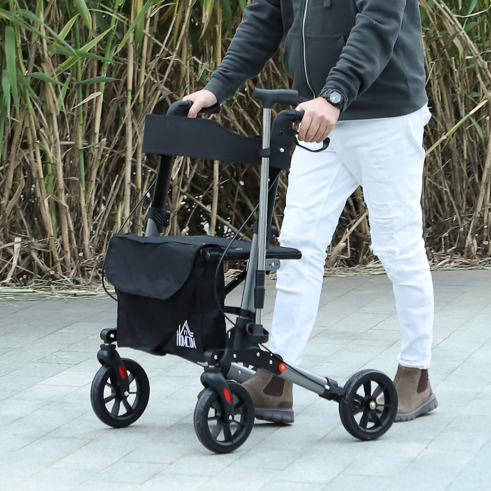 4 Wheel Rollator Walker With Seat And Bags Adjustable | One Size | Silver