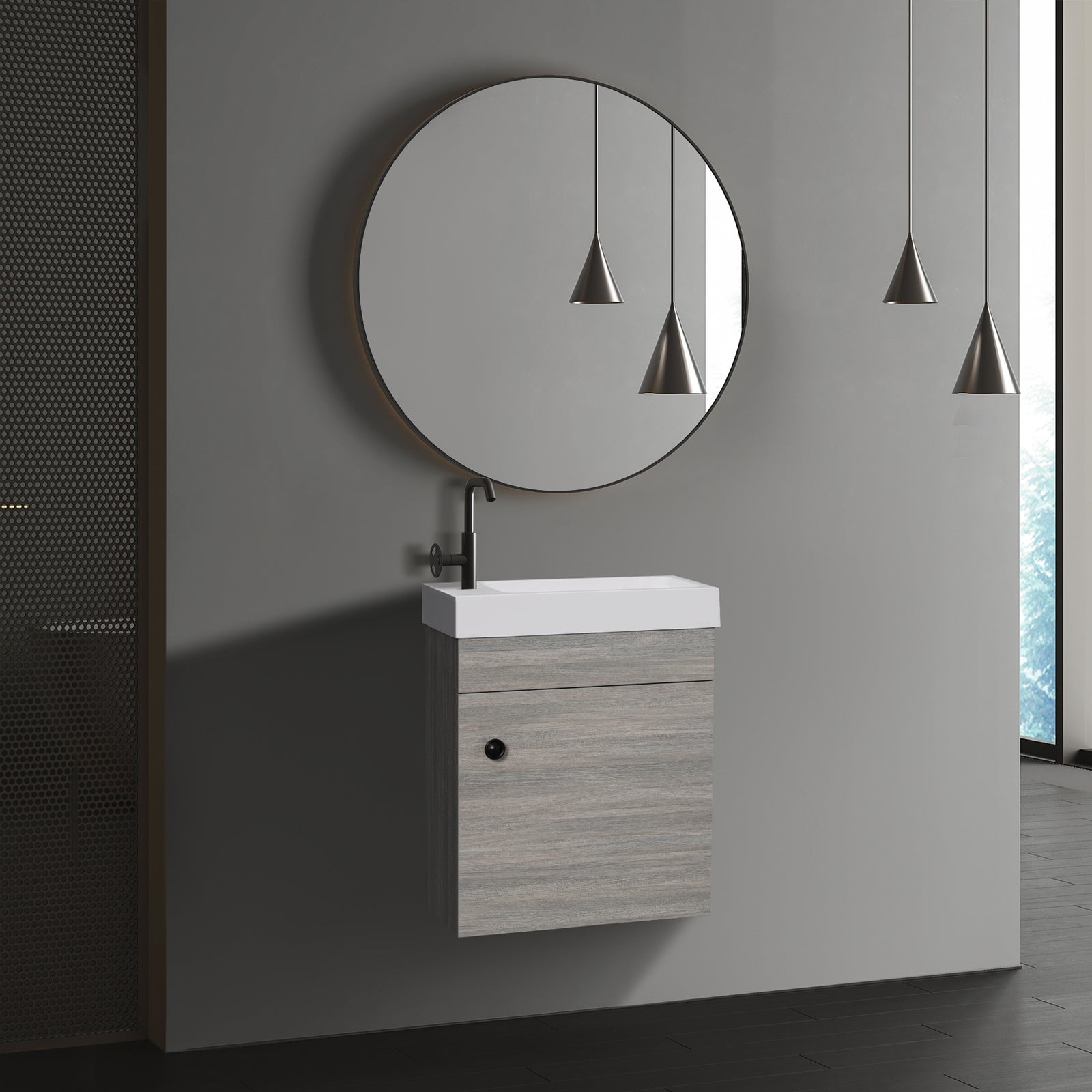 Bathroom Vanity Unit With Basin, Wall Mounted Wash Stand | One Size | Gray