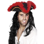 Pirate Tricorn Hat, Red Feather