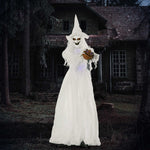 74" Witch Halloween Decoration With Light Up Eyes And Body, White