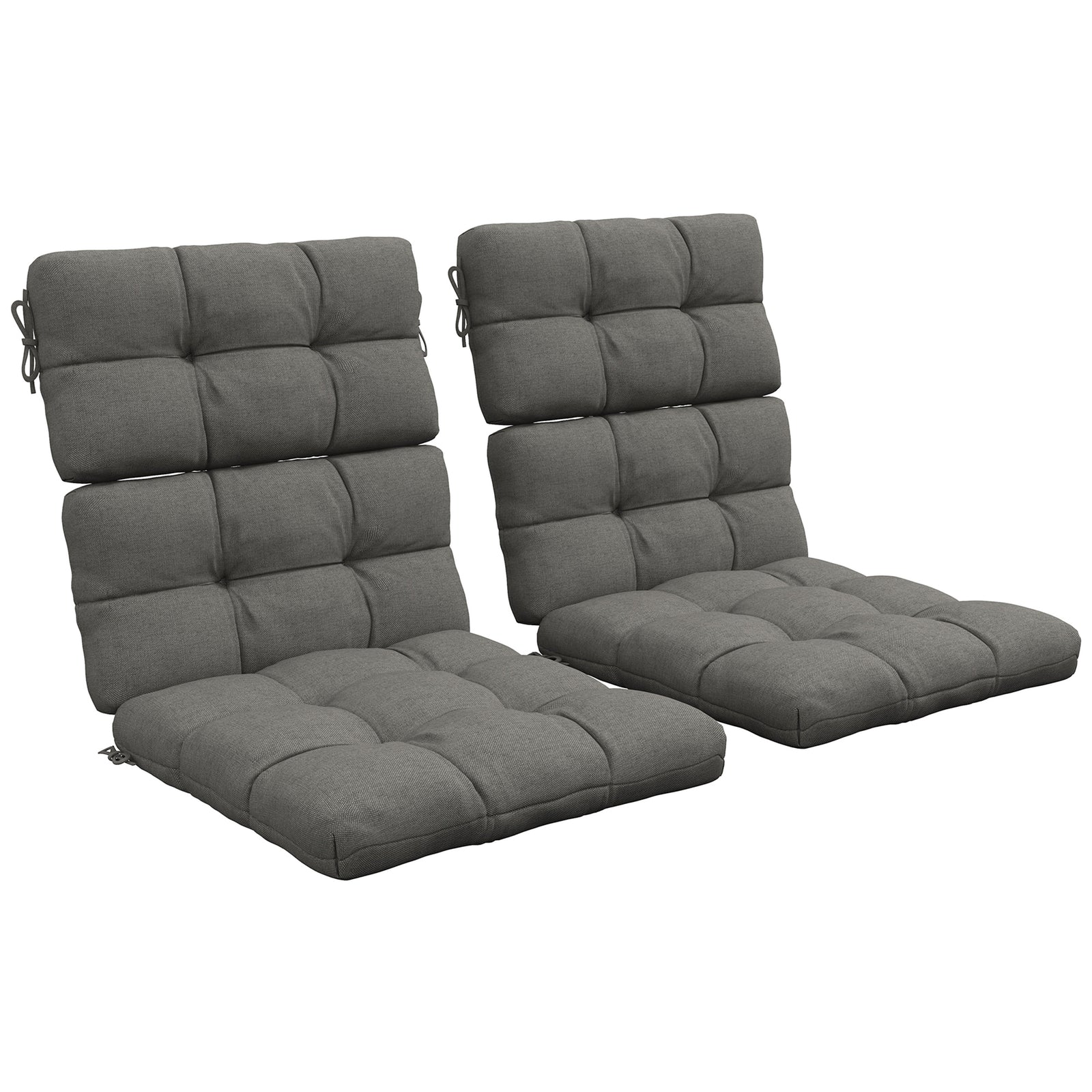 2pc Outdoor Seat Cushion With Backrest, Ties, For Garden | Charcoal Gray