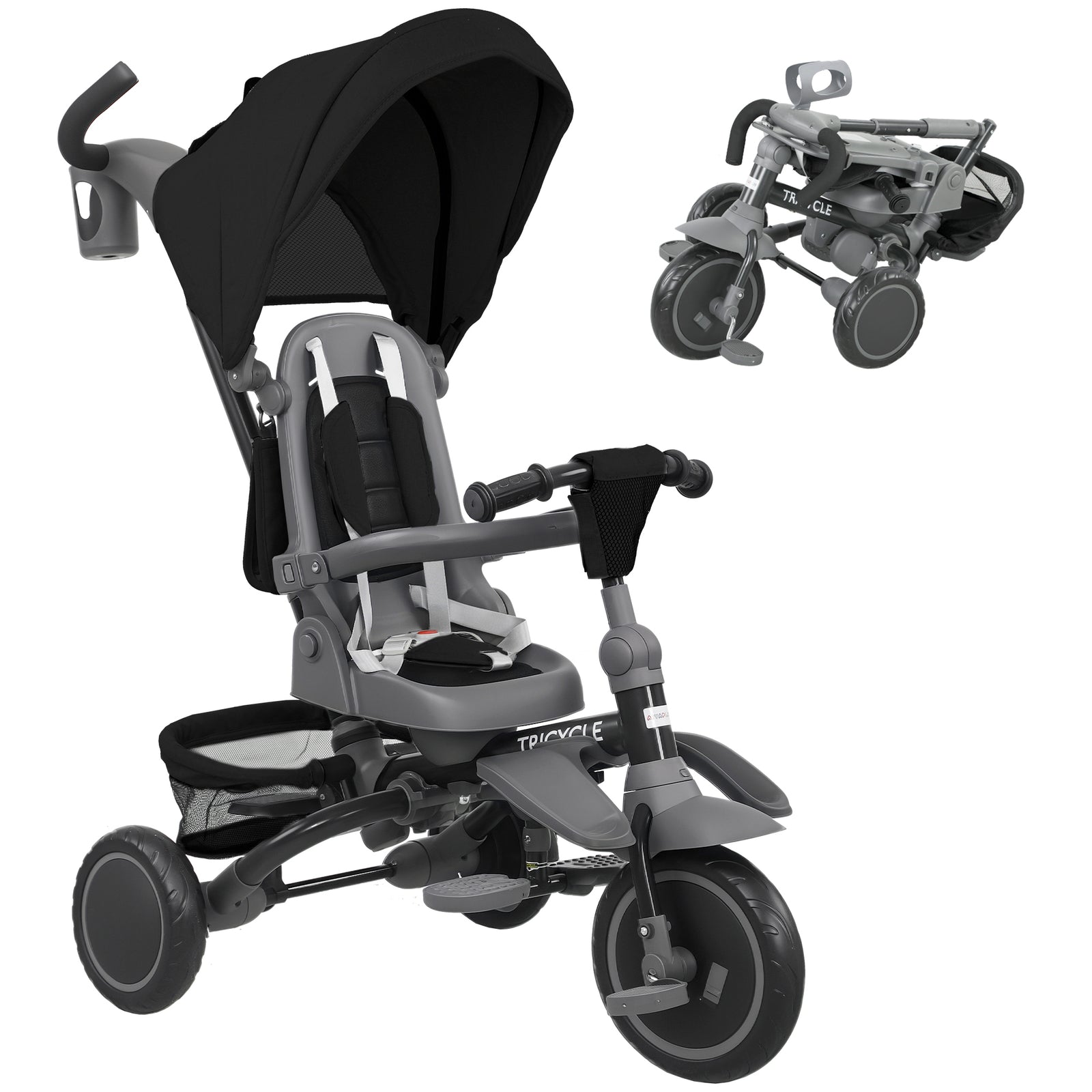 6 In 1 Kids Trike, Toddler Tricycle With Parent Handle | Black