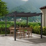 3m X 3m Aluminium Pergola With Retractable Roof,pa-coated Polyester Canopy，outdoor Garden Gazebos Water-resistant
