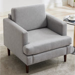 Mid-century Modern Single Sofa Chair – Linen Upholstery, High-density Foam, Walnut Legs, Comfortable Accent Chair | Light Grey