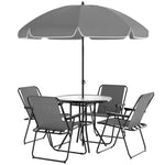 6 Pieces Garden Furniture Set W/ Parasol, Folding Chairs | Gray