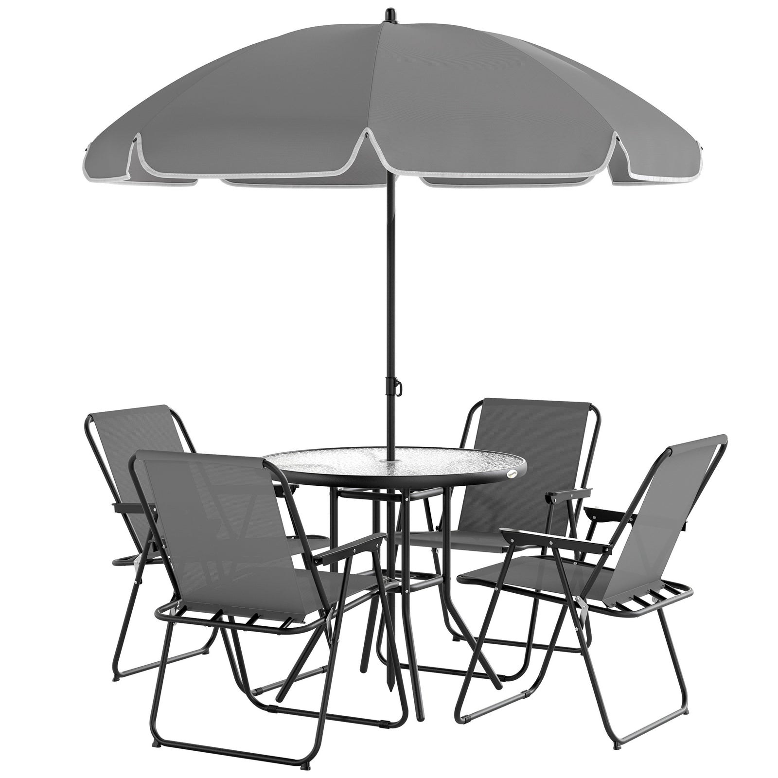 6 Pieces Garden Furniture Set W/ Parasol, Folding Chairs | Gray