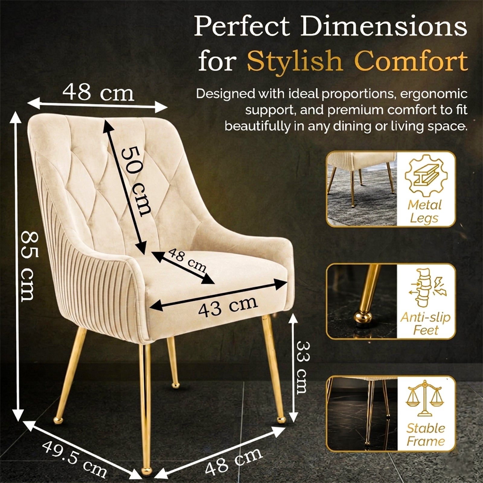Dining Chairs Upholstered Tufted Velvet Kitchen Chairs | Set-of-2 | Cream